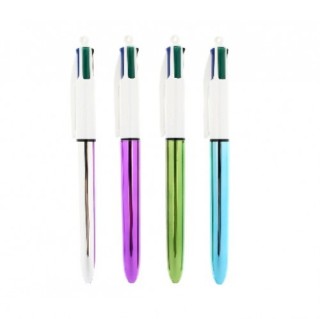 boligrafo 4 colores shine punta fina color plata azul/negro/rojo y verde bic 982873