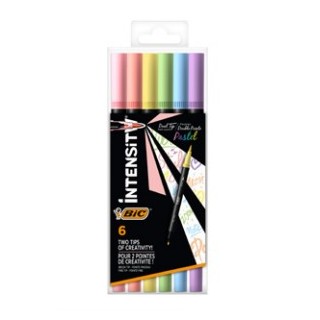 bic intensity dual tip marcador 6 pieza(s) punta de pincel azul claro, verde claro, rosa claro, melo