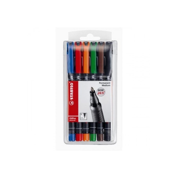estuche 6 marcadores permanente p.media surtido ohpen universal 1mm. stabilo 843/6