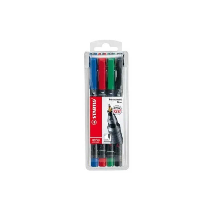 estuche 4 marcadores permanente p.superfina surtido ohpen universal 0,4mm. stabilo 841/4