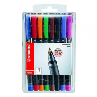 estuche 8 marcadores permanente p.superfina surtido ohpen universal 0,4mm. stabilo 841/8