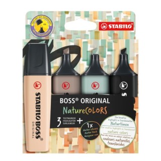 stabilo boss original naturecolors marcador 4 pieza(s) punta de cincel beige, negro, verde, gris cla