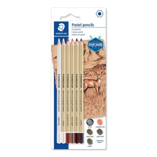 blister con 6 lapices, colores: sepia claro, sepia oscuro, ocre oscuro, sanguina seca, blanco, ilumi