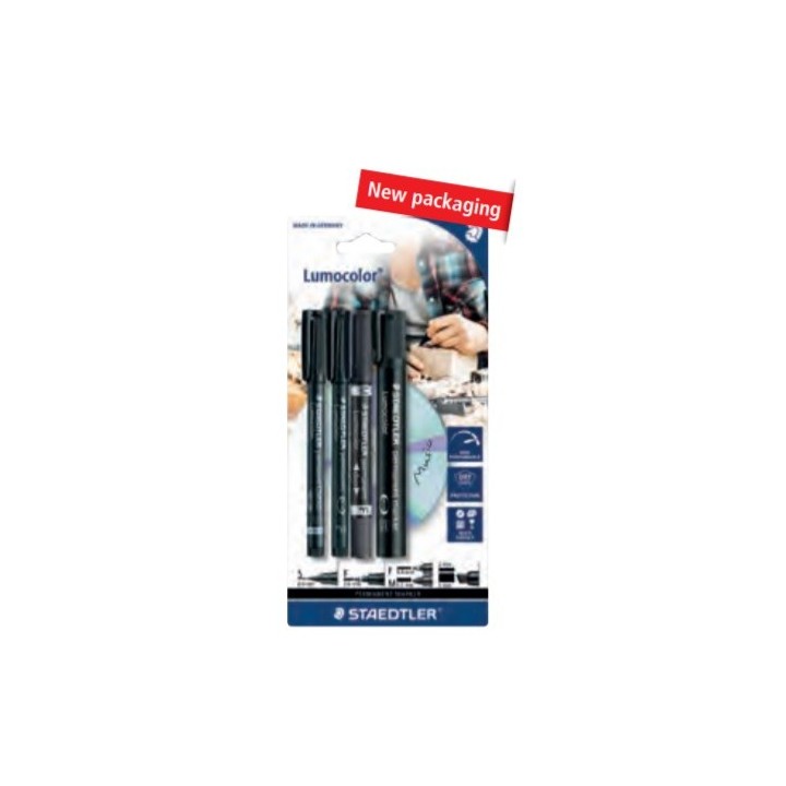 blister 4 lumocolor permanent 60 bk, surtido staedtler 60 bk