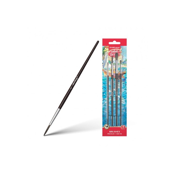set pinceles para acuarelas y temperas, pelo de caballo, 4 uds. artberry 36123