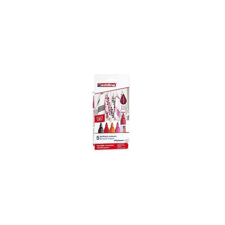 pack 5 marcadores textiles. colores calidos. edding 4500-5-s-999