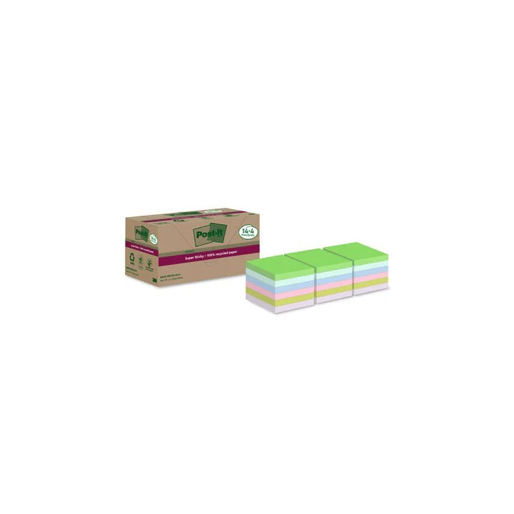 pack 14+4 blocs 90 hojas notas recicladas adhesivas 76x76mm super sticky colores surtidos 654 rsscol