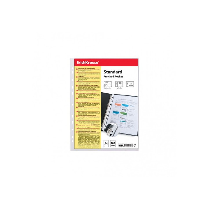 set de 100 fundas multitaladras fizzy clear, 30 mcm, a4, transparente erich krause 67330