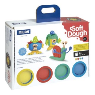 maletin 4 botes pasta blanda soft dough de 116gr + herramientas caras divertidas milan 913304hf