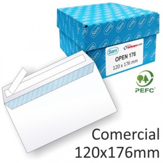 caja 500 sobres comercial opensam (120x176) autoadhesivo con tira de silicona offset blanco 90 grs.