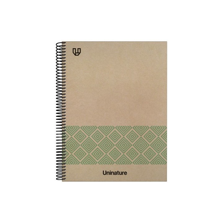 cuaderno reciclado a4 kraft soft tapa dura 80 hojas 90gr cuadricula 4x4 mm verde uninature 88500320