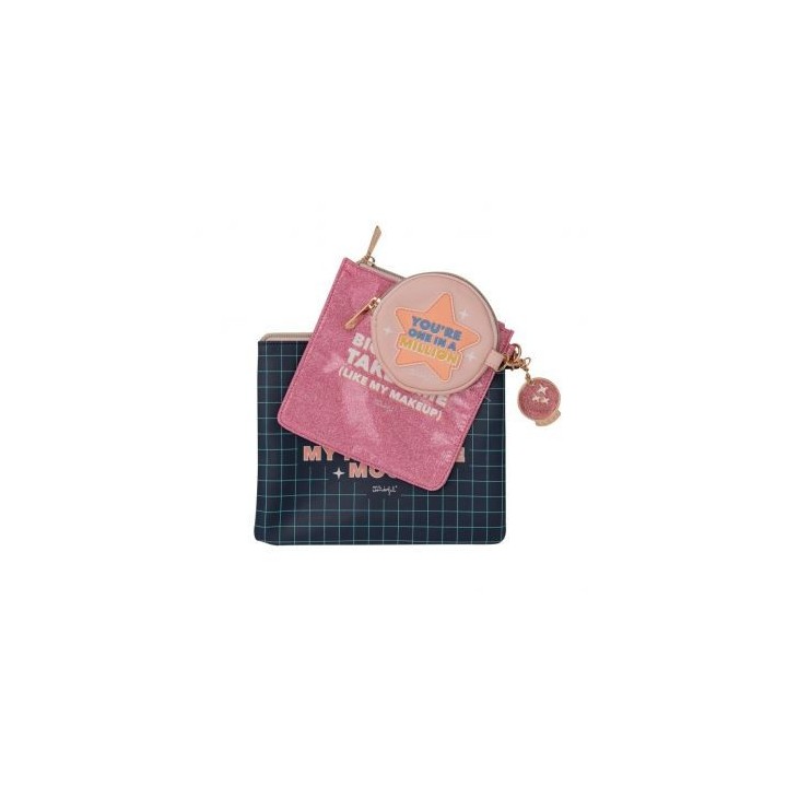set de 3 neceseres - life happens. shopping helps. mr.wonderful woa11281em