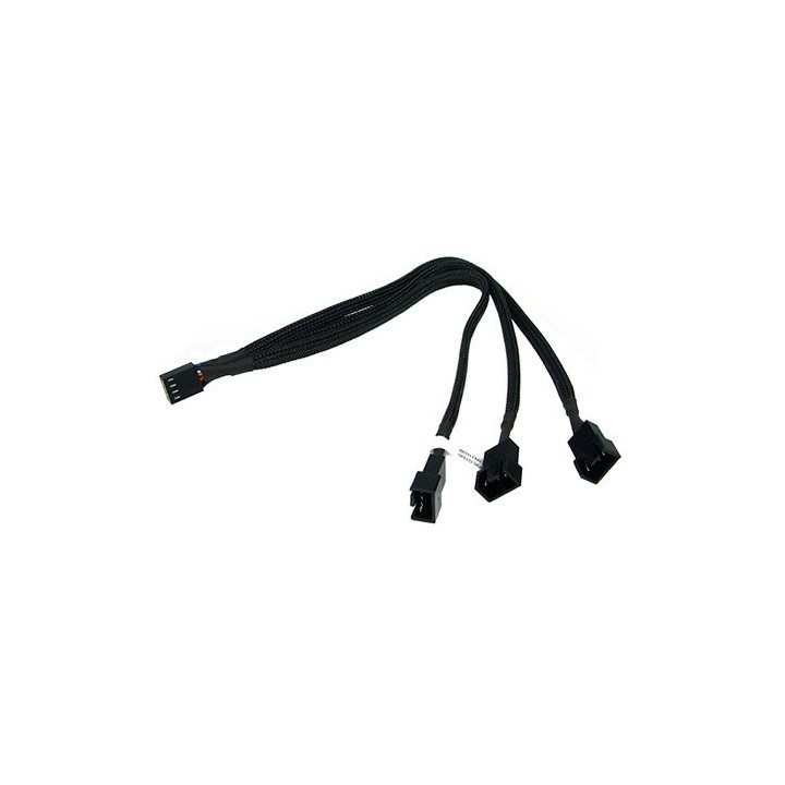 un cable en y para conectar ventiladores pwm de 3x4 pines a un conector pwm de 4 pines. este cable e
