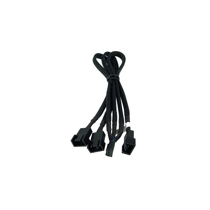 un cable en y para conectar ventiladores pwm de 3x4 pines a un conector pwm de 4 pines. este cable e