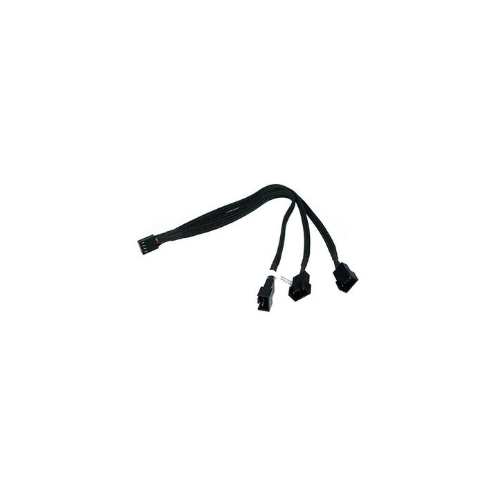 un cable en y para conectar ventiladores pwm de 3x4 pines a un conector pwm de 4 pines. este cable e