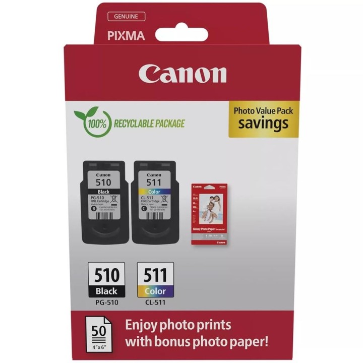 canon cartucho canon pg - 510 - cl - 511 + papel fotografico