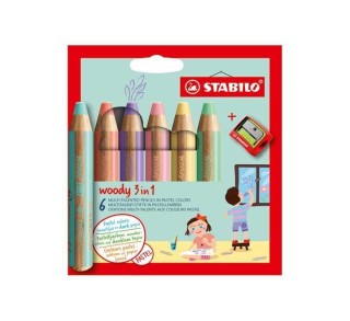 est. 6 lapices stabilo woody 3en1+saca. pastel