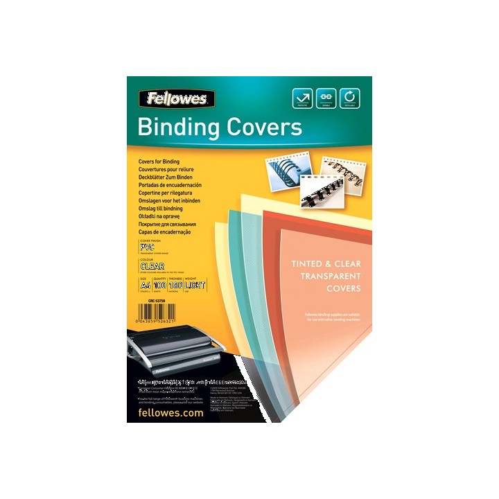 fellowes pack 100 portadas pvc transparente cristal 180 micras a4 fellowes 5375901