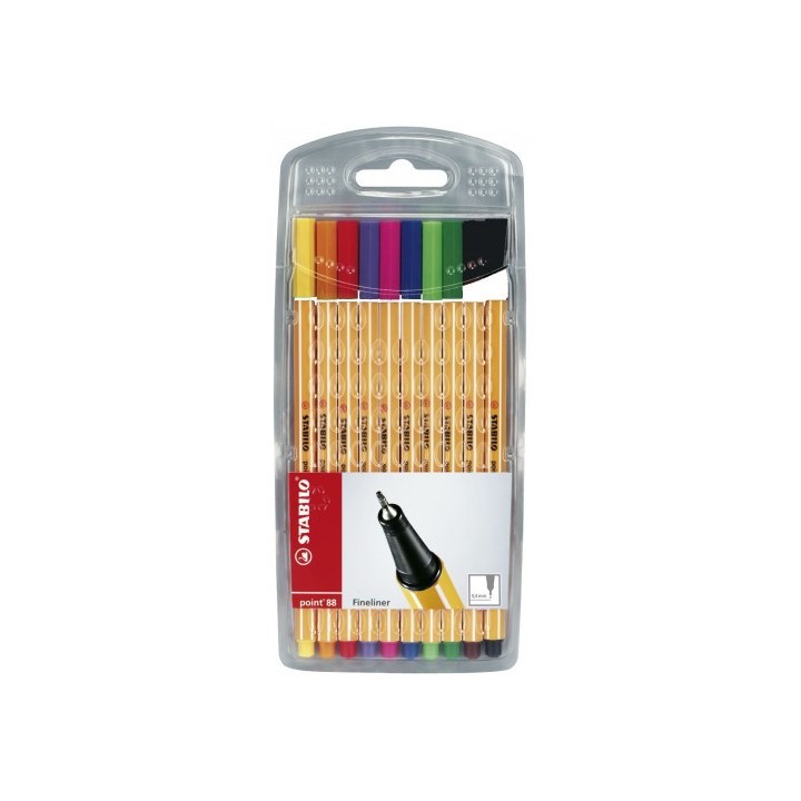 stabilo estuche rotulador punta fina 0,4mm. point 88 con 10 unidades colores surtidos stabilo 8810