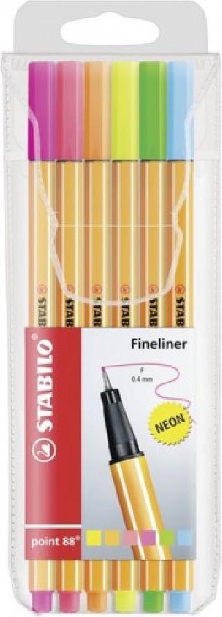 stabilo estuche rotulador punta fina 0,4mm. point 88 con 6 unidades neon stabilo 88/6-1