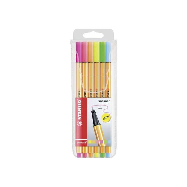 stabilo estuche rotulador punta fina 0,4mm. point 88 con 6 unidades neon stabilo 88/6-1