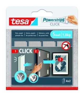 tesa blister tiras adhesivas cuelga objetos powerstrips clik 1,8kg 4 pares 60x20mm s tesa 77720-0000