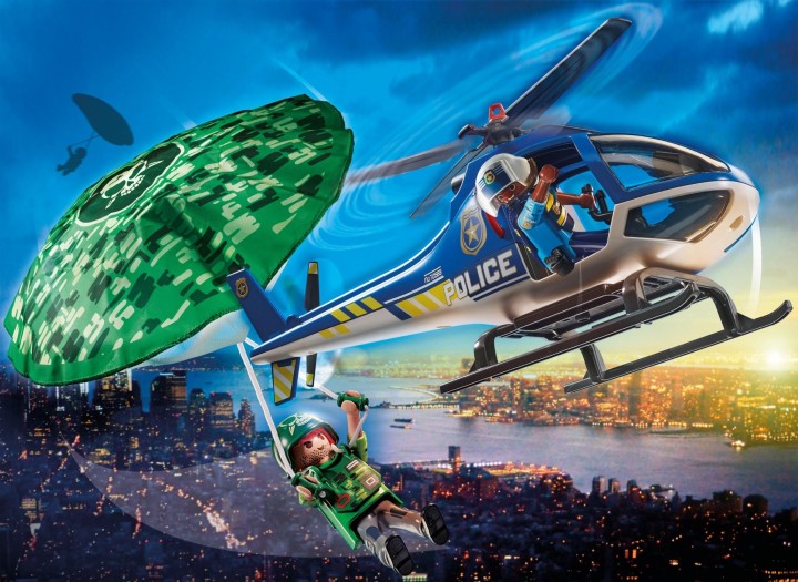 playmobil playmobil ciudad helicoptero de policia persecucion en paracaidas