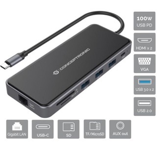 conceptronic adaptador conceptronic usb tipo c a gigabit ethernet rj45 -  hdmi -  vga -  con hub usb