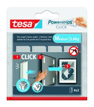 tesa blister tiras adhesivas cuelga objetos powerstrips clik 5,4kg 4 pares 80x20mm m tesa 77721-0000