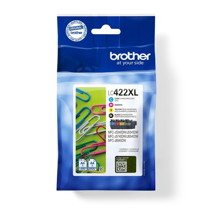brother pack cartuchos tinta brother lc422xlval negro cian magenta amarillo 3000 paginas - negro 150