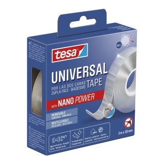 tesa cinta doble cara universal transparente, 3 m x 30 mm