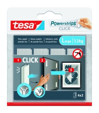 tesa blister tiras adhesivas cuelga objetos powerstrips clik 7,2kg  4 pares 85x20mm l tesa 77722-000