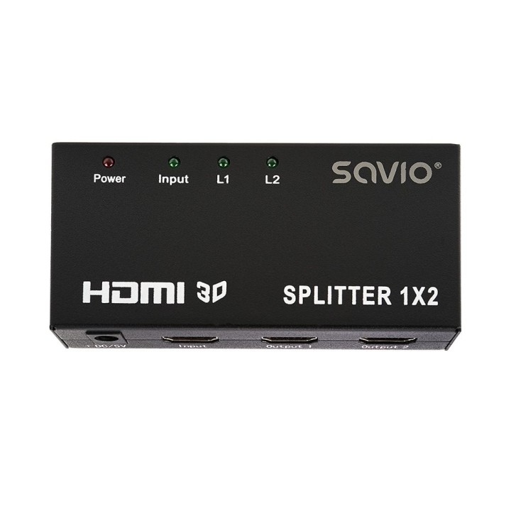 splitter 1x2 hdmi full hd 3d savio cl-42 negro carcasa de metal dc 5v 1080p