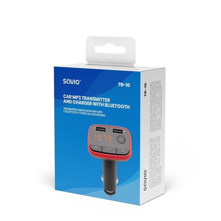 transmisor fm coche con cargador 2.4a savio tr-10 manos libres micro sd bluetooth 5.0