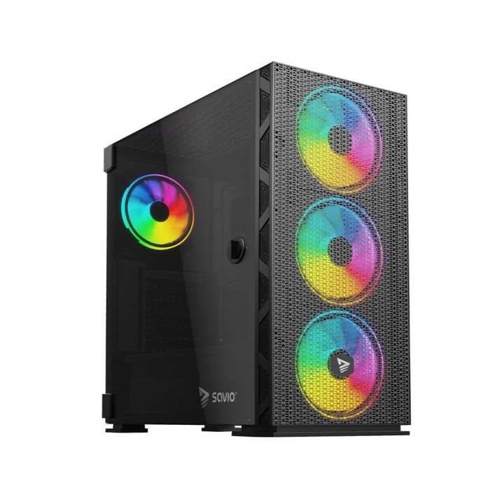 torre argb atx savio raptor x1 usb 3.0 4 ventiladores cristal templado control por voz