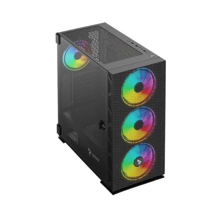 torre argb atx savio raptor x1 usb 3.0 4 ventiladores cristal templado control por voz