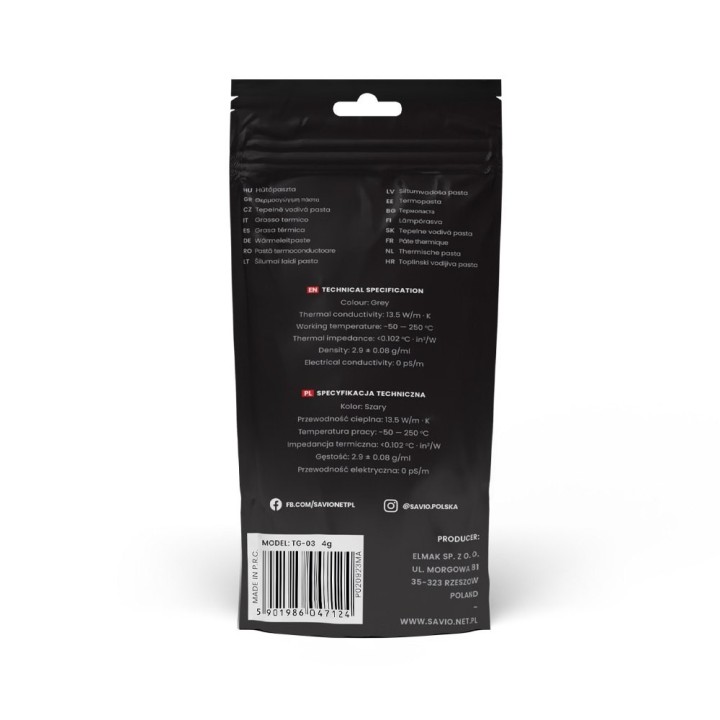 pasta termica 13.5w m-k 4g savio glacier tg-03 jeringa 4g 13.5w-mk