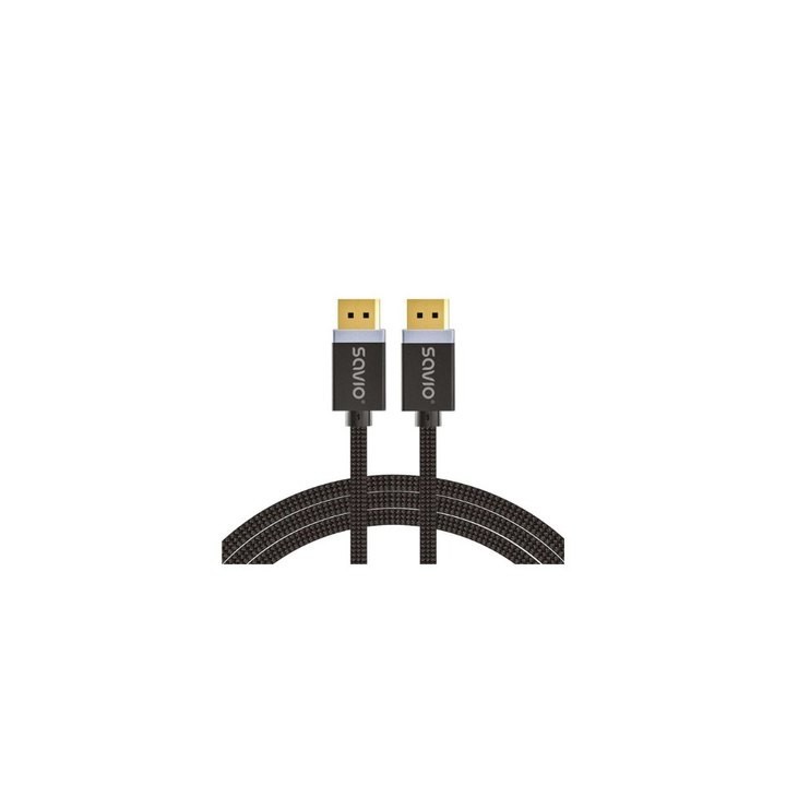 cable savio displayport (m) - displayport (m) 2m negro trenzado 8k hdr 144-240 hz