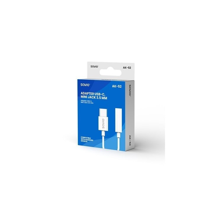 adaptador usb(c) - mini jack 3.5 mm savio ak-52 blanco dac