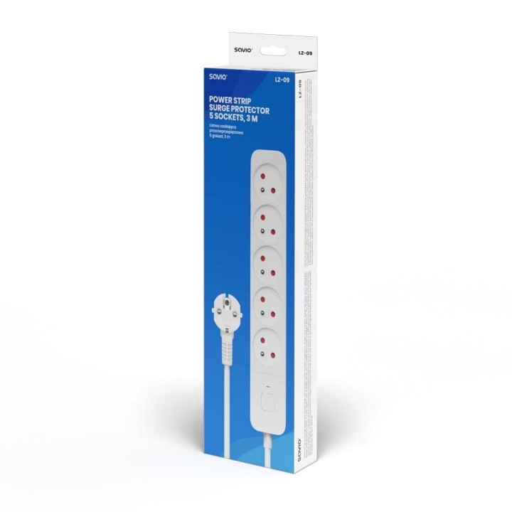 regleta de 5 enchufes 3m blanco savio lz-09 proteccion infantil y por sobretension