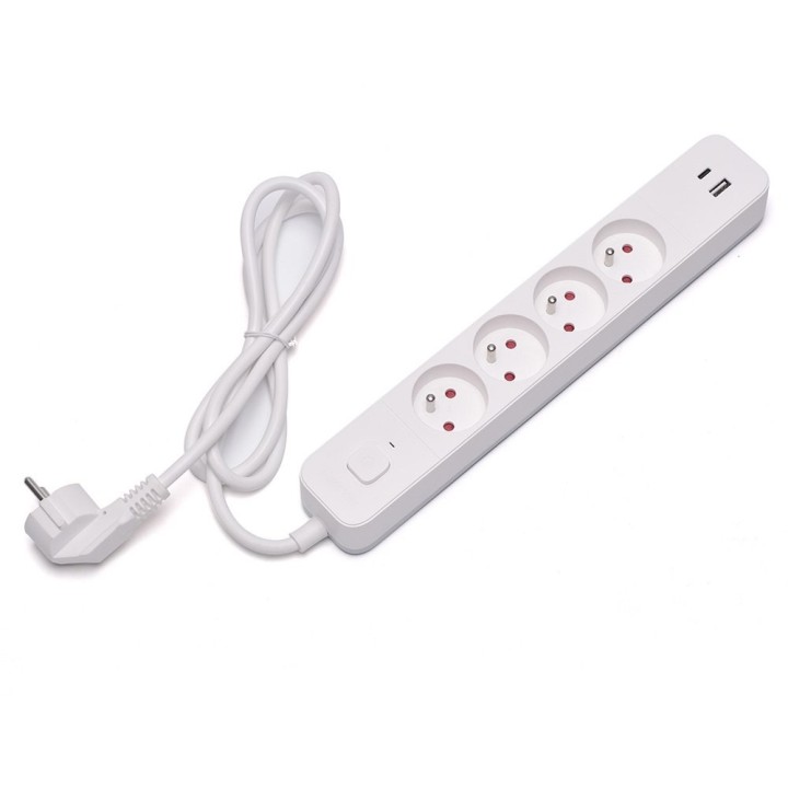 regleta de 4 enchufes + 2usb 1.5m savio lz-11 1usb(a)   1usb(c) blanco anti-tension