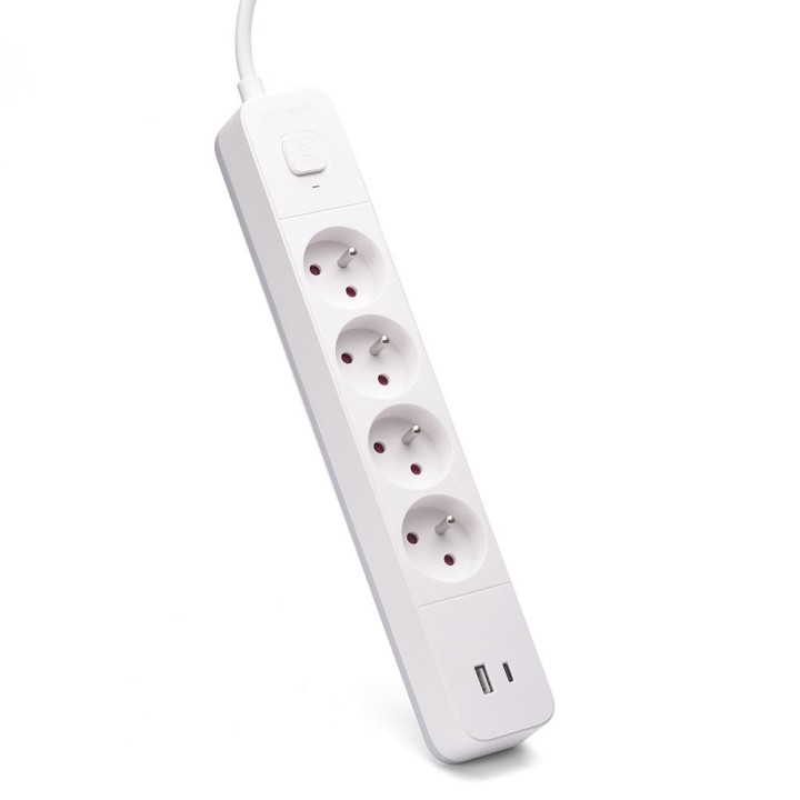 regleta de 4 enchufes + 2usb 1.5m savio lz-11 1usb(a)   1usb(c) blanco anti-tension