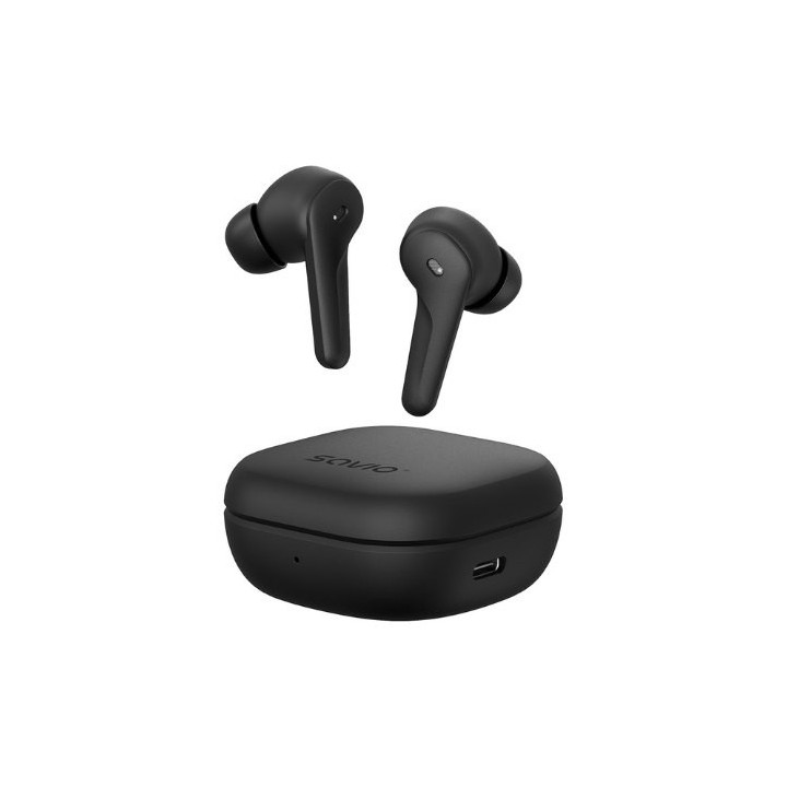auriculares inalabricos bluetooth 5.3 savio tws-12 negro autonomia 10h funcion carga rapida