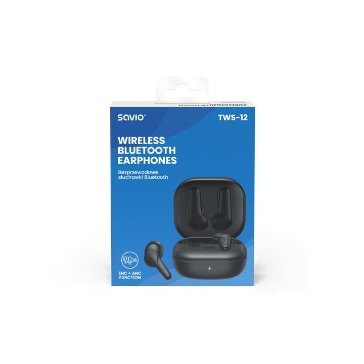 auriculares inalabricos bluetooth 5.3 savio tws-12 negro autonomia 10h funcion carga rapida