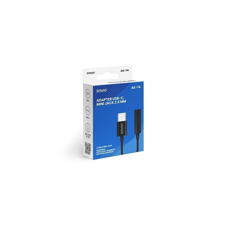 adaptador usb(c) - jack 3.5 mm savio ak-74 negro dac