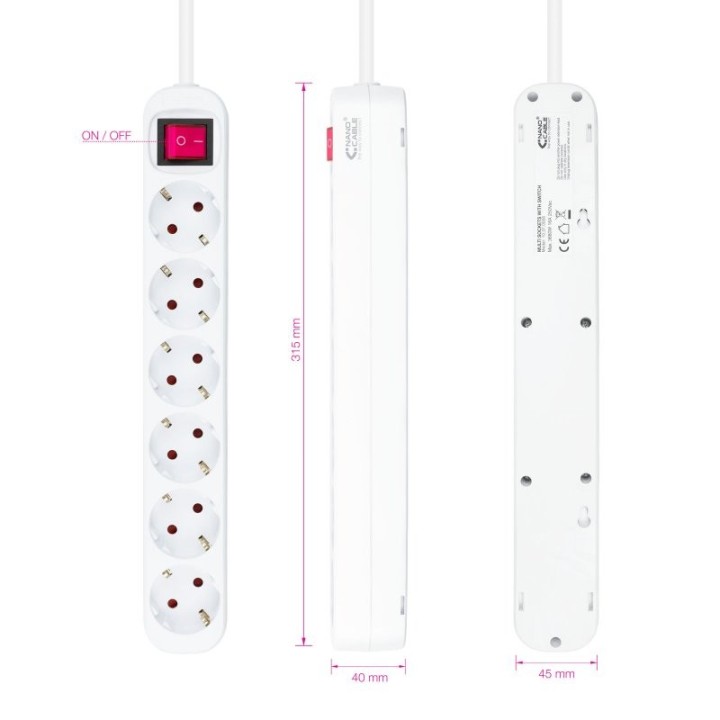 nanocable regleta 6 tomas con interruptor blanca
