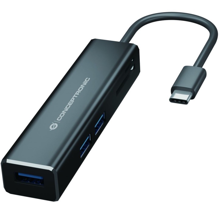 conceptronic adaptador conceptronic usb tipo c a hub usb 3 puertos con lector de tarjetas