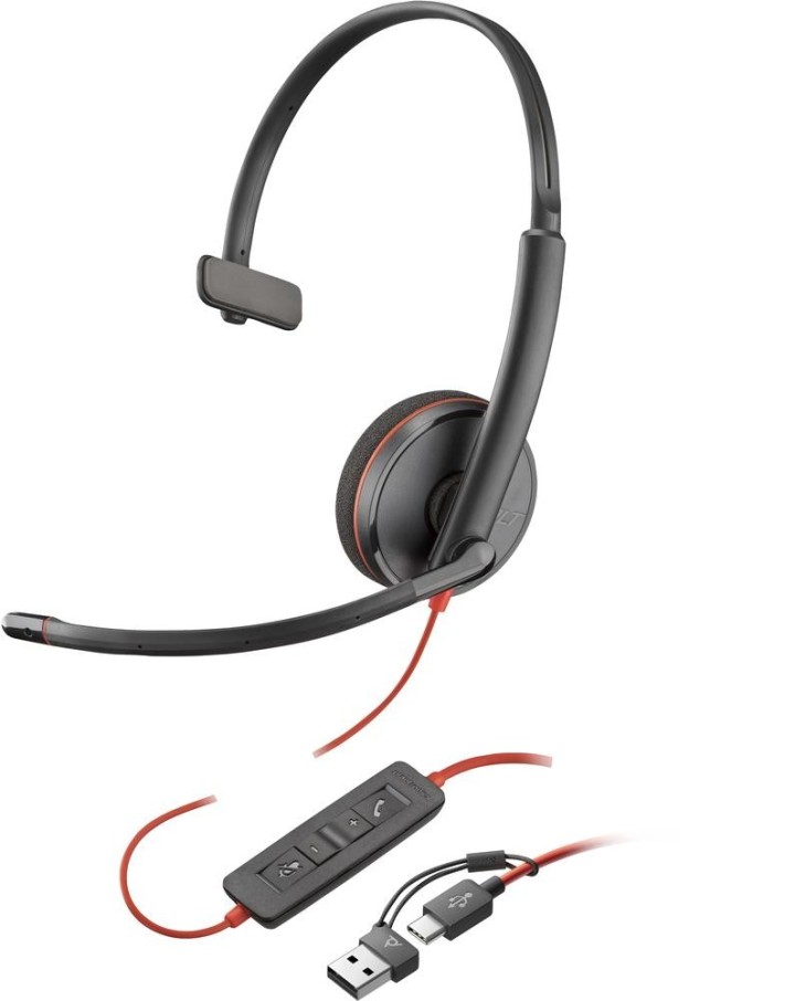 poly auriculares poly blackwire 3210 monaural usb - c + adaptador usb - c - a (bulk)