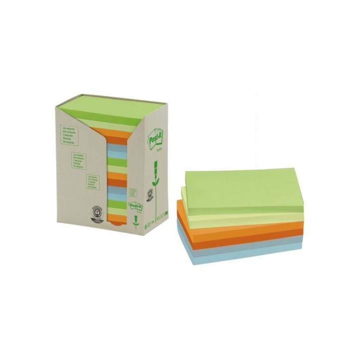 post-it pack 16 blocs 100 hojas notas recicladas adhesivas 76x127mm colores surtidos pastel 655-1rpt