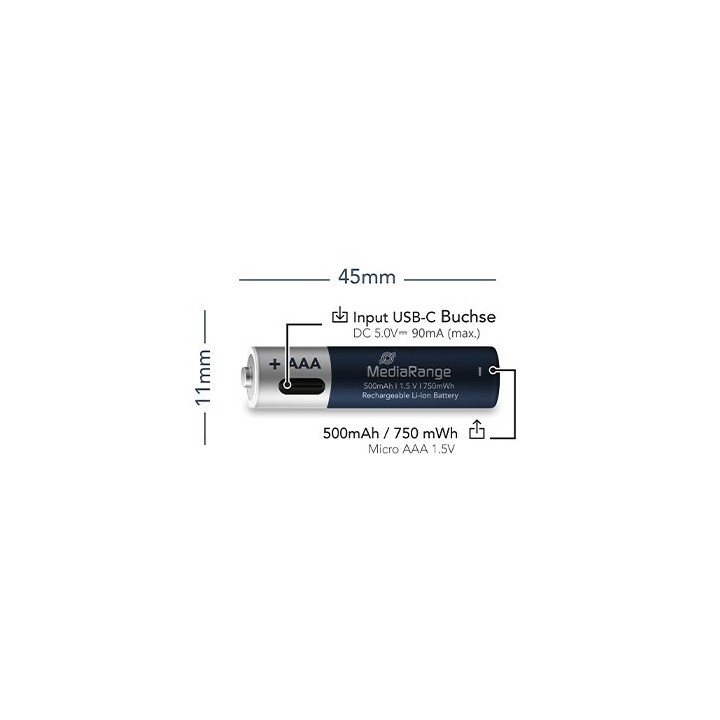 pilas recargables mediarange aaa 1.5v 500mah 4pack